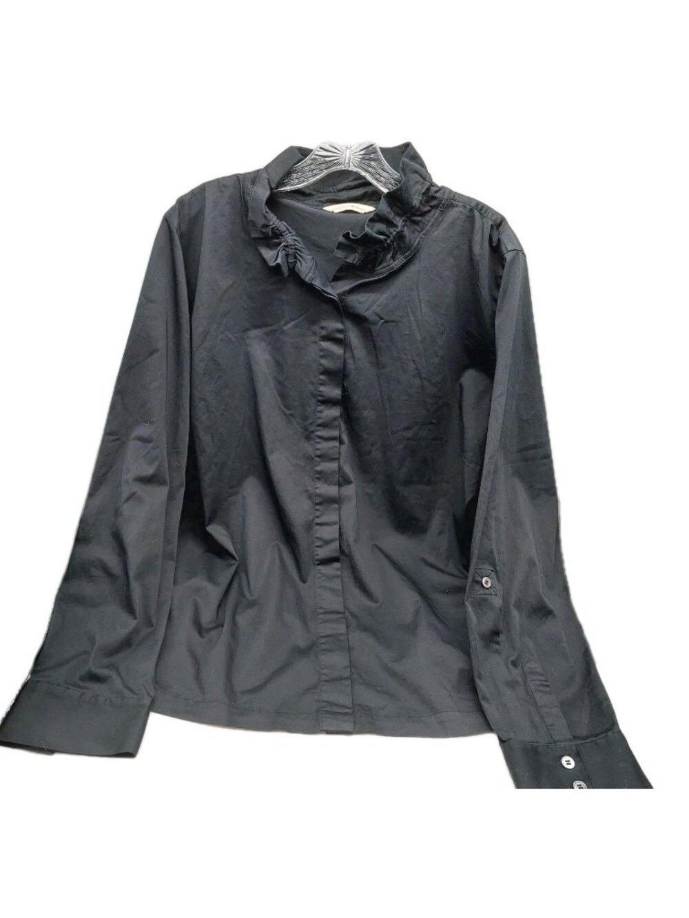 Soft Surroundings Shirt Womens Size 2x Black Long Sleeve Button Up Length 27"
